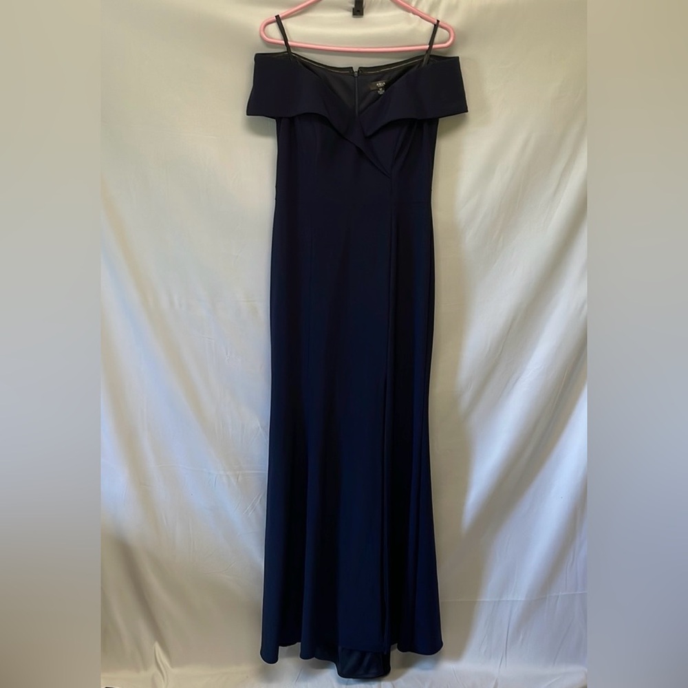 Formal Navy Blue off the shoulder floor length Dress from Bloomingdale's